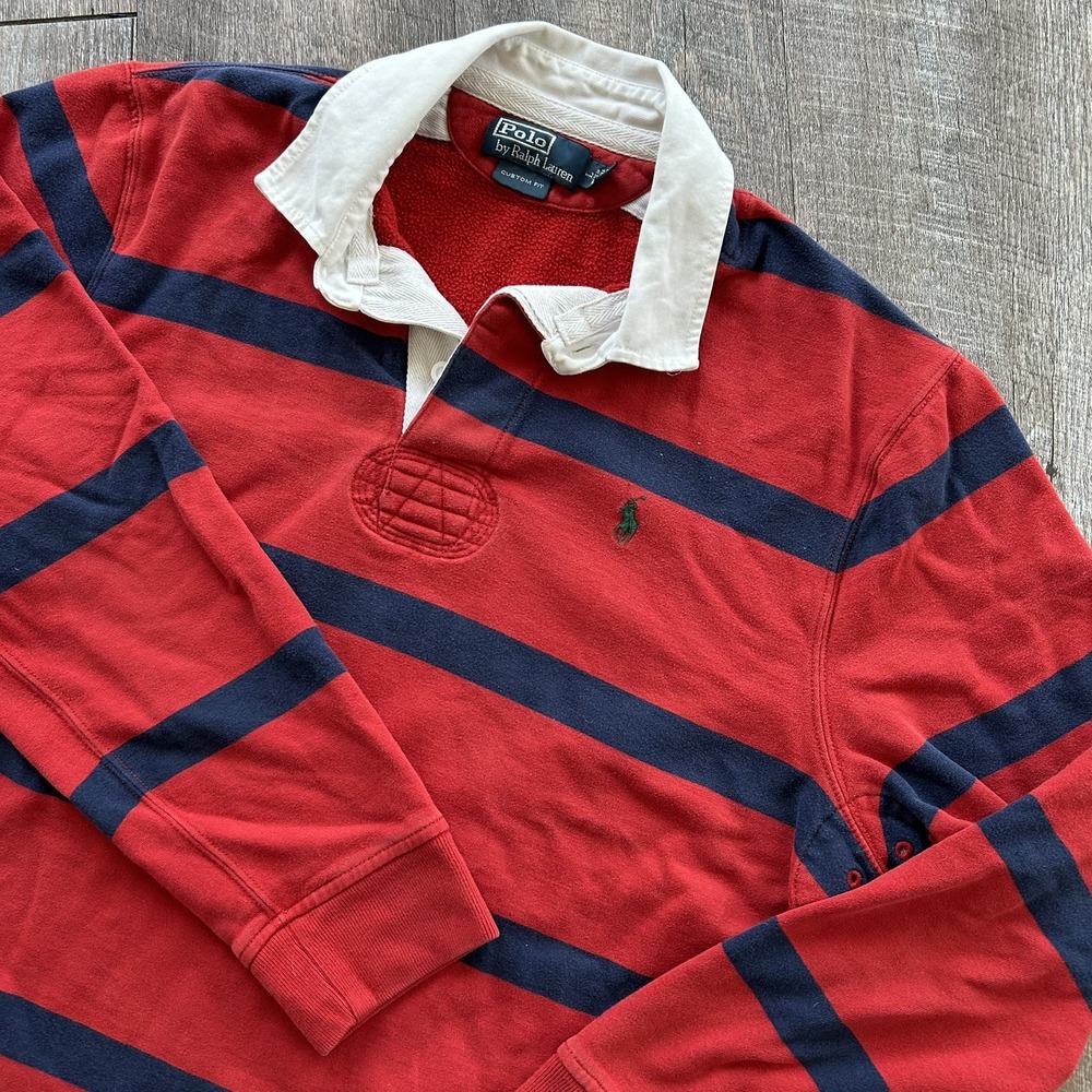 Vtg Polo Ralph Lauren Rugby Shirt Mens Large Red Blue Striped Long Sleeve